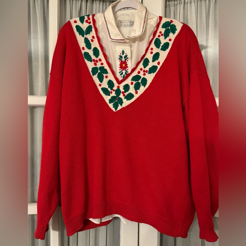 Vintage Portraits by Northern Isles Christmas Red Sweater Green White Accents